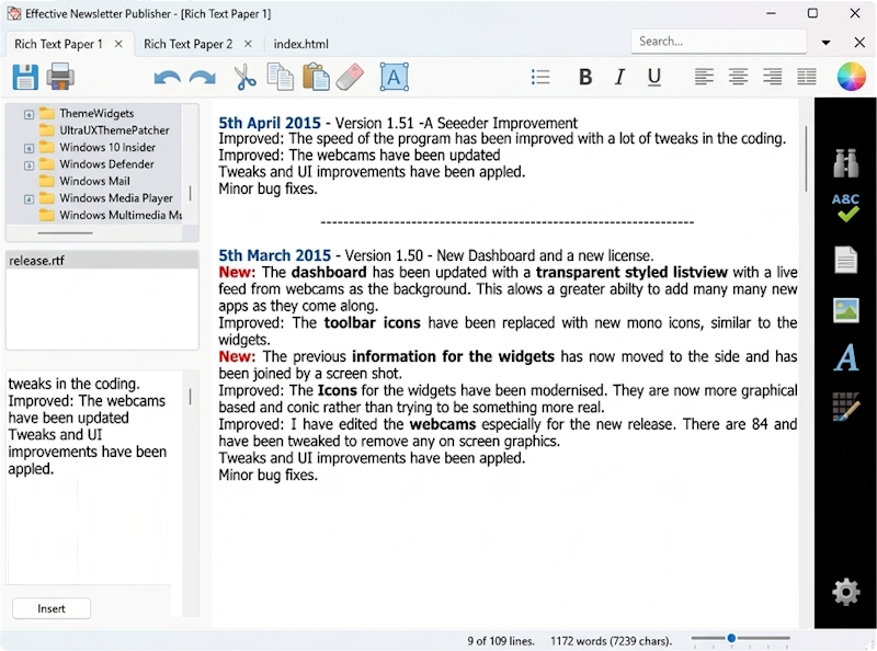 Newsletter Publisher software workspace by Nigel M Openshaw
