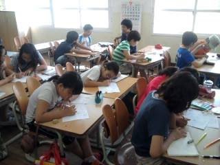 Students learning with word search puzzles