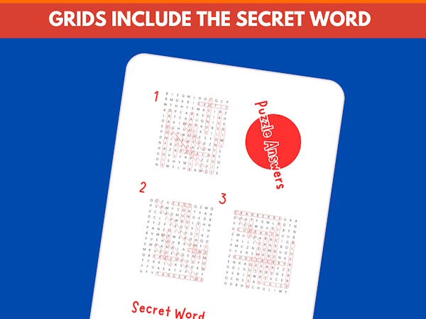 The word search puzzles come with answer sheets